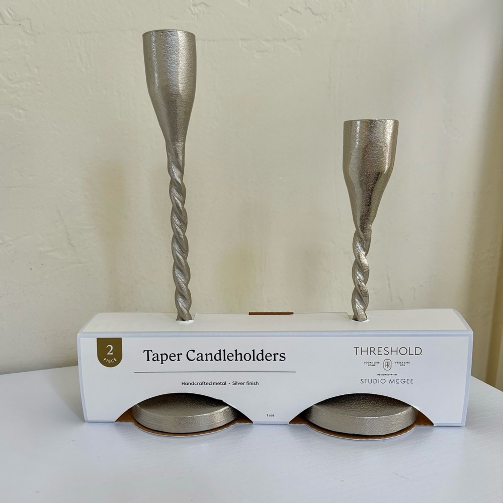 Threshold designed with Studio McGee Silver Metal Taper Candle Holders, Set of 2
